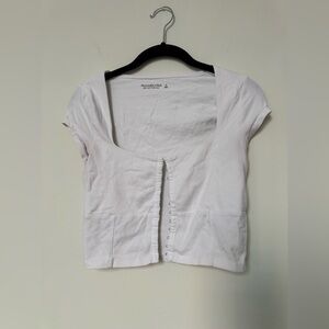 Abercrombie & Fitch White Crop Top with Loop Closure Detail